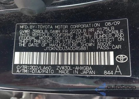 2010 Toyota Prius Iv from USA, damaged, VIN JTDKN3DU3A0045881